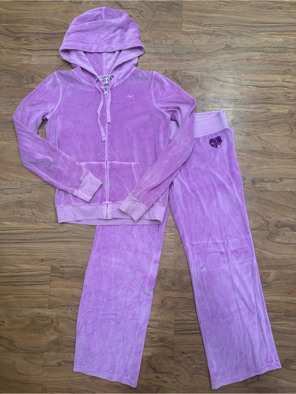 VINTAGE PINK Victoria's Secret Lavender Zip Sequin Hoodie and Pant Set